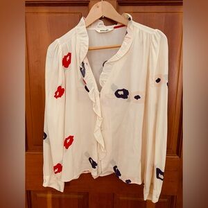 Rolla's "Lily" Blouse Size M 10 , Light Peach with Blue Red , and Peach flowers